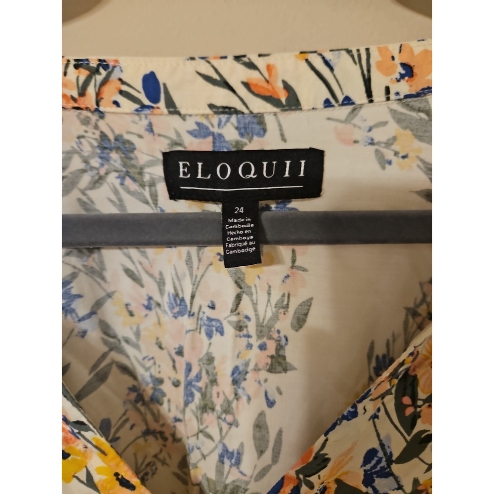 Eloquii Blouse 24 Pink Blue Boho CottageCore Ruffle Puff Sleeve Peasant Top - Picture 2 of 15